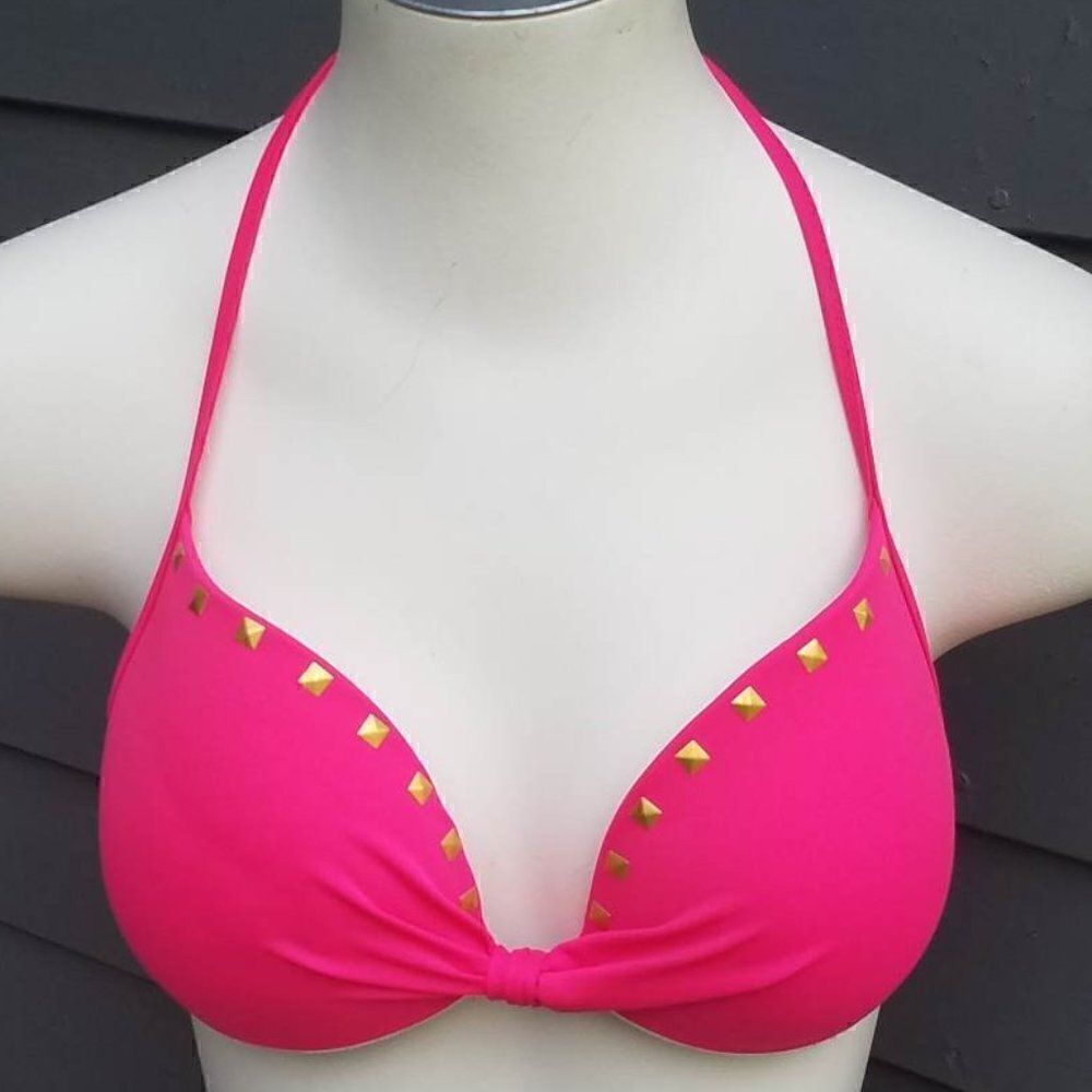NWOT PINK by Victoria's Secret Bikini Halter Top Barbiecon size Medium